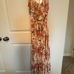 Aakaa Cream and Pink Off-the-Shoulder Sundress